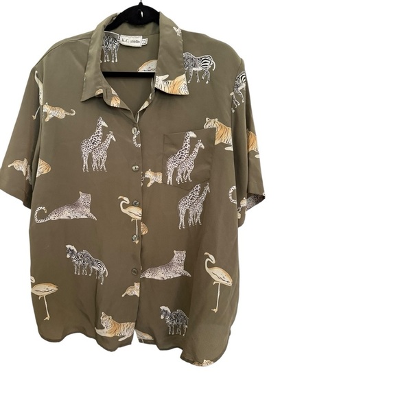 K.C.Studio vintage safari printed blouse 20W - Picture 1 of 5